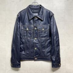 美品】 BOLINI ボリーニ カウレザー トラッカー ジャケット ネイビー