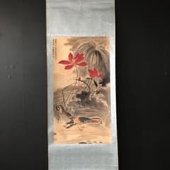 中国掛軸 張大千 蓮池花鳥図 三尺中堂 掛け軸 中国画 花鳥画 インテリア 中国掛軸 張大千 蓮池花鳥図 三尺中堂 掛け軸 中国画 花鳥画
