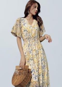 リゾートワンピースロング 半袖 シフォン 透け Aラインのサムネイル