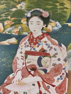 土田麦泉 舞妓林泉 東京国立近代美術館蔵 切手にも、B4大型額絵二