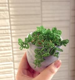 【最終値下げ価格】ビーズミニ観葉植物フェイクグリーン　ハンギングのサムネイル