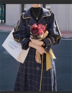 チェック柄配色パイピングロングチェスターコートのサムネイル