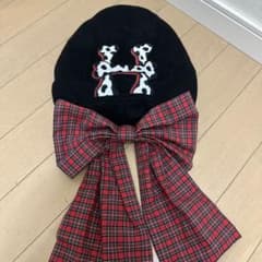 HEIHEI ベレー帽 ブラック レッド チェックリボン カスタムベレー帽