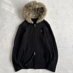 バーバリーブラックレーベル ニットパーカー フェイクファー ロゴ 2 M 黒 BURBERRY BLACK LABEL - バーバリーブラックレーベル ニットパーカー