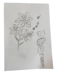 【小1作・原画一点物】お花とハート　鉛筆画　絵画　イラスト　アートのサムネイル