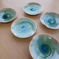 和風陶器皿 5枚セット 青緑のサムネイル