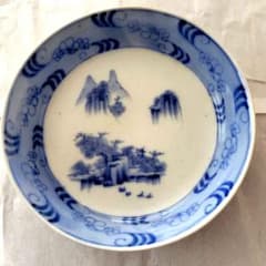 大正or昭和レトロ 染付 絵皿 山水文 骨董品 陶磁器 中皿 青花