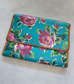 ヴィンテージ★KENZO ケンゾー　レザー　折り財布　花柄　チェック 90s