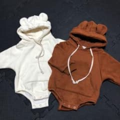 値下げ中！！冬　双子 韓国服 クマ耳ロンパース 2着セット  裏起毛のサムネイル
