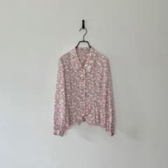 古着 花柄シャツ 総柄 ペプラムブラウス レース セレモニー 卒入学 卒入園 M