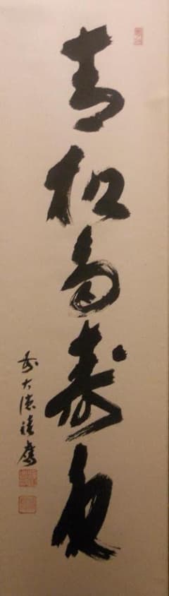 【茶掛　一行書「青松多寿色」臨済宗大徳寺派法林院　福本　積応老師墨蹟（共箱）】 掛け軸 大徳寺 宝林寺 福本積應 『青松多寿色』一行書 紙本 茶道具