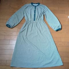 昭和レトロ 千鳥格子柄 長袖ロングワンピースのサムネイル