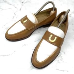 GUCCI グッチ ホースシュー ローファー 37C 茶 白のサムネイル