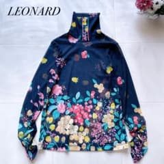 美品✨レオナール シアーカットソー ハイネック 袖ギャザー 花柄 42 XL