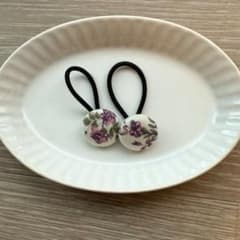キッズ用くるみボタンヘアゴム2個セット ピンク小花のサムネイル