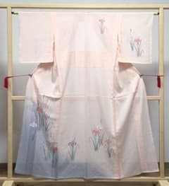 D◇着物くつろぎ 夏物 菖蒲 ピンク 暈し 正絹 訪問着 薄物 絽 紗 着物