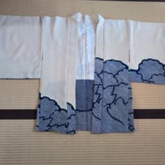 羽織 総絞り　雲取り 白地 藍色のサムネイル
