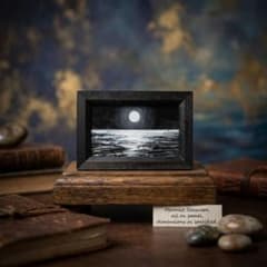 【華間の月】油絵 一点物 原画販売 額縁無し 一点物◇癒しの原画『静寂の贈り物』油絵 ミニ絵画【手描き・額縁