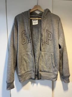 【GAP】定番ロゴ 裏ボア ジップアップ パーカー 杢グレー Sサイズ 防寒のサムネイル