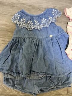 petit main デニム花柄刺繍付きセットアップ100のサムネイル