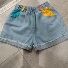 キッズ デニムハーフパンツ 切り替えデザインのサムネイル