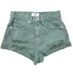 GYDA デニム ショートパンツ ダメージ加工 カーキ