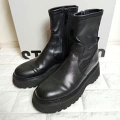極美品　STACCATO スタッカート 本革 厚底 ショートブーツ 23cm 黒