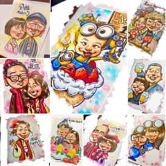 【プレゼントに大人気】優しいタッチの手描き似顔絵★修正OK★記念日★誕生日★送別 プレゼントに大人気】優しいタッチのオーダーメイド似顔絵☆誕生日