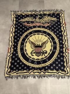US NAVY イーグル 星柄 ラグ ブランケット フリンジ付き ヴィンテージ US NAVY イーグル 星柄 ラグ ブランケット フリンジ付き ヴィンテージ