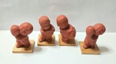 素焼き 人形 4体セット 木製台座付き　わらべ人形　昭和レトロ - 3