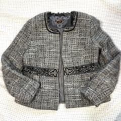 BEATRICE ノーカラーラメツイードジャケット グレー ベアトリス ベルト
