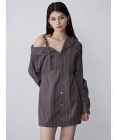 MURUA ワンショルダーシャツワンピース　ストライプ　新品未使用　タグ付きのサムネイル