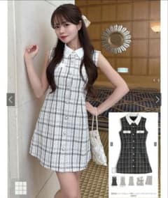 配色襟ツイードチェック柄ノースリーブミニワンピース tg882