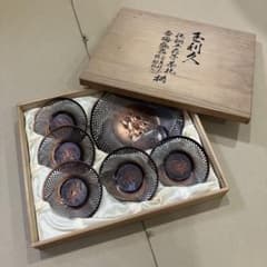 玉利久 純銅五君子茶托 香梅盛器 茶器 古美術 金属工芸 共箱付き