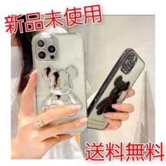 大人気商品 ソフト透明ケース 韓国 可愛い 熊 iPhoneケース 黒シルバーのサムネイル