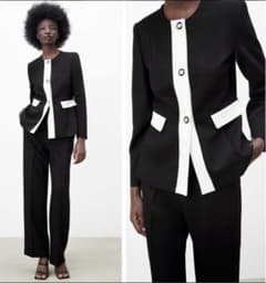 2022 新品ZARA バイカラー テーラード ジャケット ブレザーのサムネイル