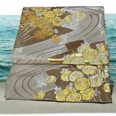 洒落袋帯 光沢のある金色と黄色 牡丹 菊花柄 NO.77 - メルカリ