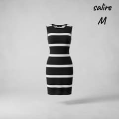 salireサリアボーダー ニットワンピース ノースリーブ タイト 膝丈 M黒白のサムネイル