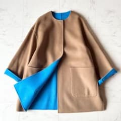 UNITED ARROWS　バイカラーリバーミドルコート キャメル　ブルー UNITED ARROWS バイカラーリバーミドルコート キャメル ブルー - メルカリ