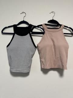 GU カップ付きタンクトップ 2枚セット ボーダー ピンクのサムネイル