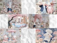 ◎花とお菓子とうさぎのお茶会 ｜絵本風 ポストカード 6枚セット No.2のサムネイル