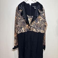 【レトロ・個性的】extremes ny アニマル柄 切替ワンピース ロング 黒