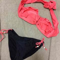 バンドゥ フリル 水着 ピンク×黒 セットのサムネイル