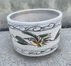 陶器製 睡蓮鉢 水鉢 鳥の絵柄 - メルカリ