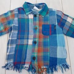 中古・BREEZE チェックシャツ フリンジ ブルー系80cmのサムネイル