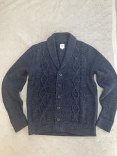 【美品】GAP ショールカラー ケーブルニット カーディガン 紺 Sのサムネイル