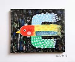 絵画 原画『夜が明ける前に』キャンバス(F3号) 鳥 希望 カラフル 一点