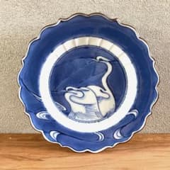 幸祥窯　有田焼　波佐見焼　伊万里　小皿　鳥　鷺　輪花皿　染付け　年代物 幸祥窯 有田焼 波佐見焼 伊万里 小皿 鳥 鷺 輪花皿 染付け 年代物
