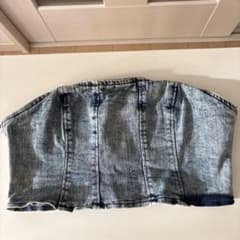 デニムベアビスチェトップス美品レディースベアトップチューブトップファッションのサムネイル