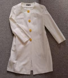 ホワイト ノーカラーコート ウエストベルト付き 麻混 23区のサムネイル